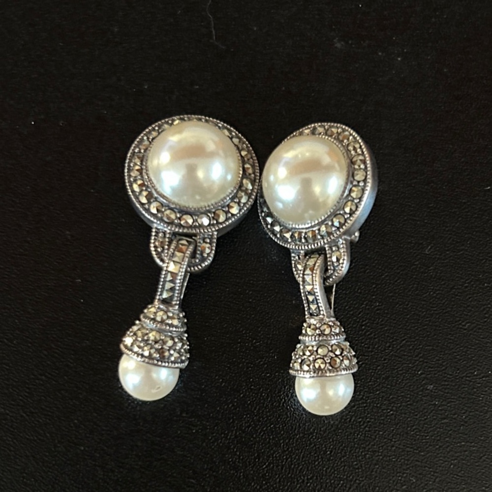 Judith Jack Sterling Pearl clip on earrings